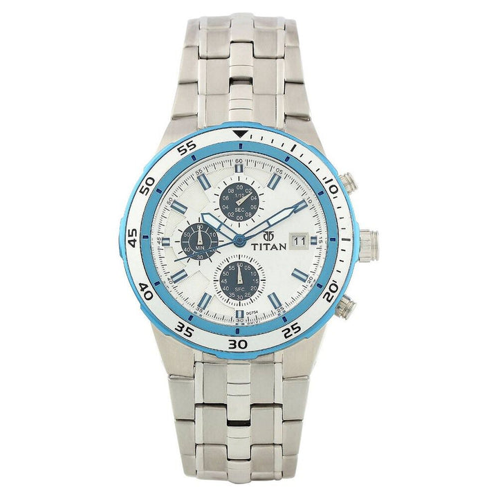 Titan Quartz Chronograph Silver Dial Metal Strap Watch for Men-NF9466KM02J