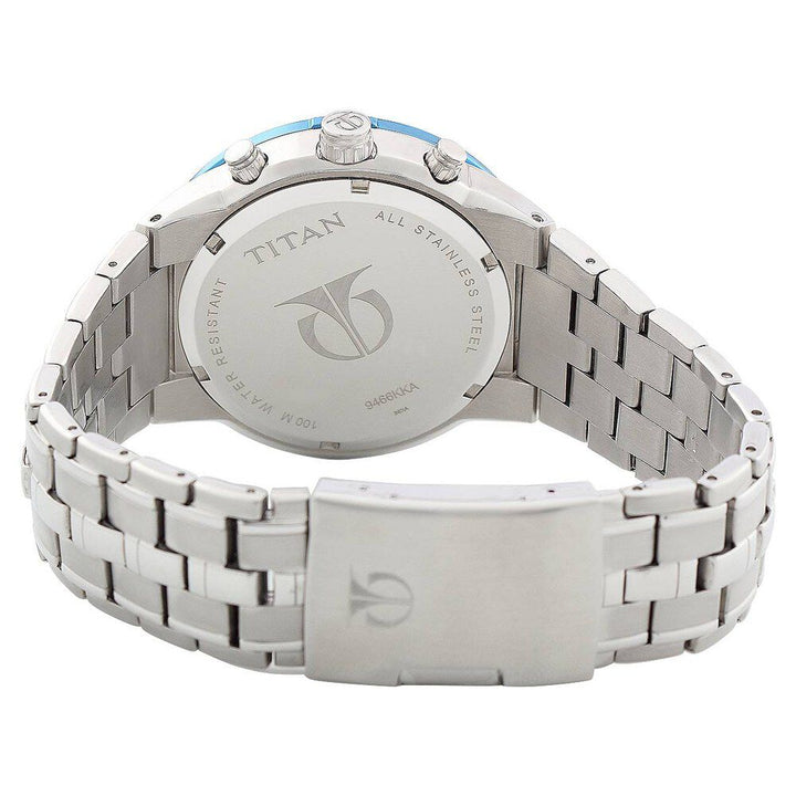 Titan Quartz Chronograph Silver Dial Metal Strap Watch for Men-NF9466KM02J