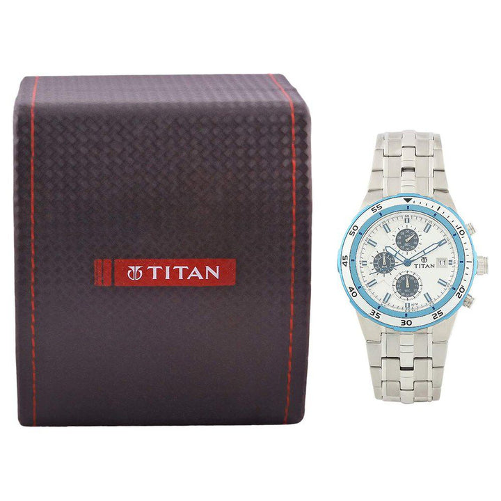 Titan Quartz Chronograph Silver Dial Metal Strap Watch for Men-NF9466KM02J