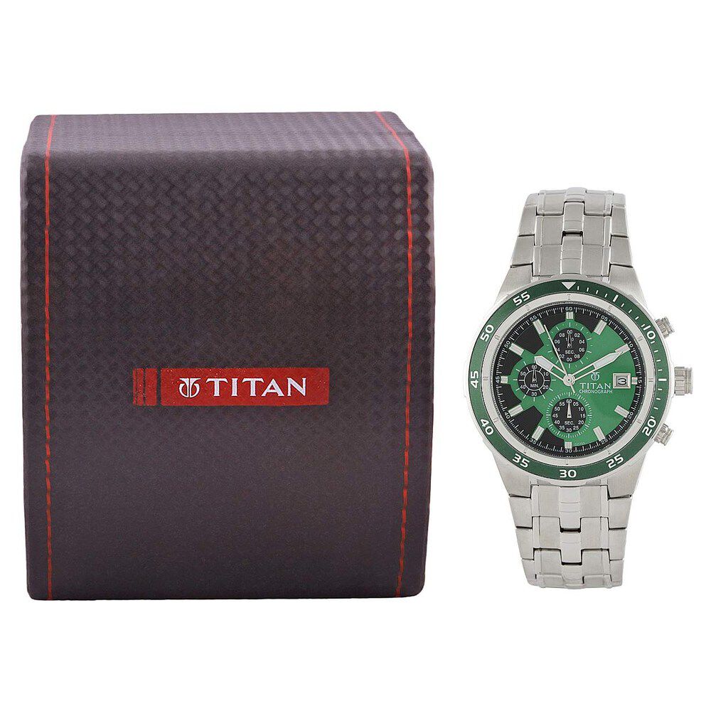 Titan Chronograph Green Dial Stainless Steel Strap watch for Men-NF9466KM03J