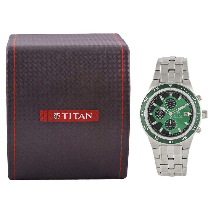 Titan Chronograph Green Dial Stainless Steel Strap watch for Men-NF9466KM03J
