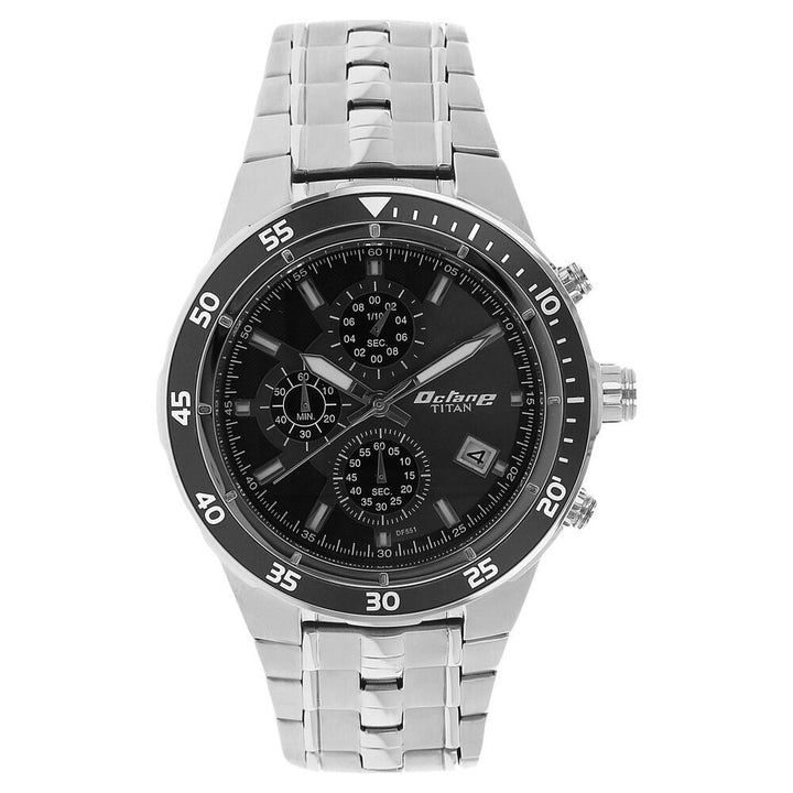 Titan Chronograph Grey Dial Stainless Steel Strap Watch for Men-9466KM06