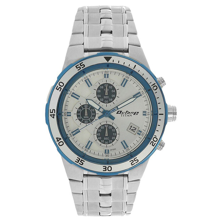Titan Quartz Chronograph White Dial Stainless Steel Strap Watch for Men-9466KM07