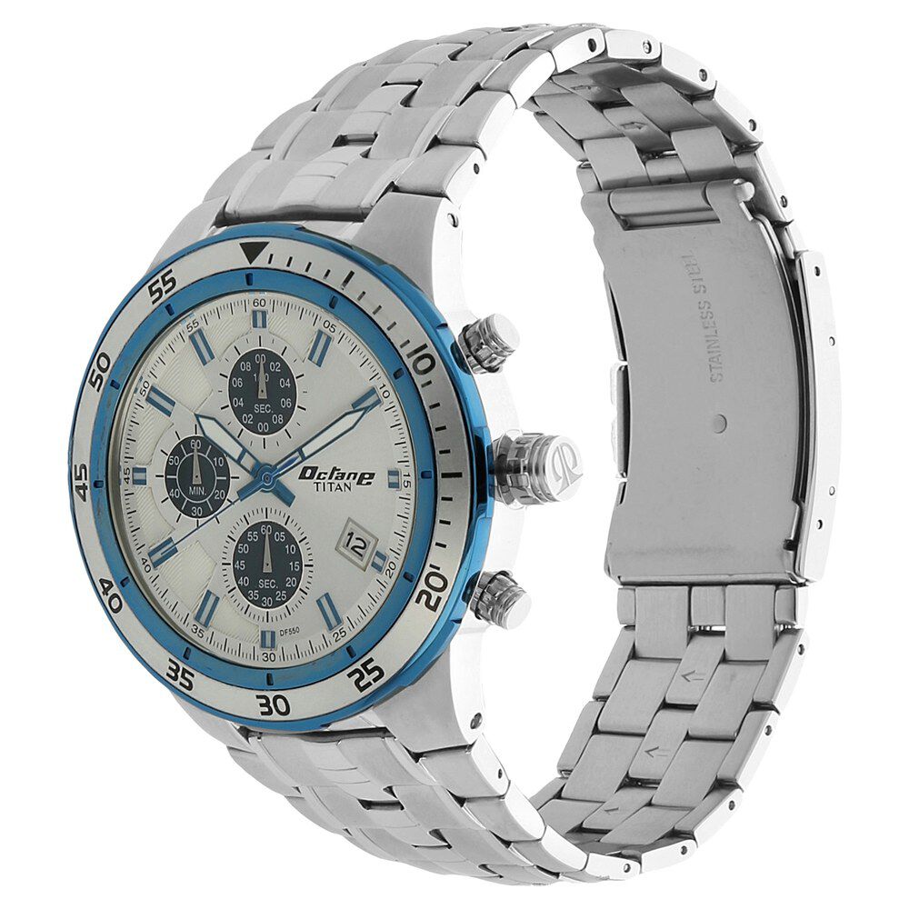 Titan Quartz Chronograph White Dial Stainless Steel Strap Watch for Men-9466KM07