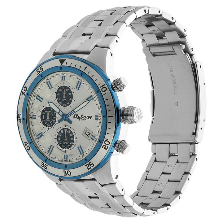 Titan Quartz Chronograph White Dial Stainless Steel Strap Watch for Men-9466KM07