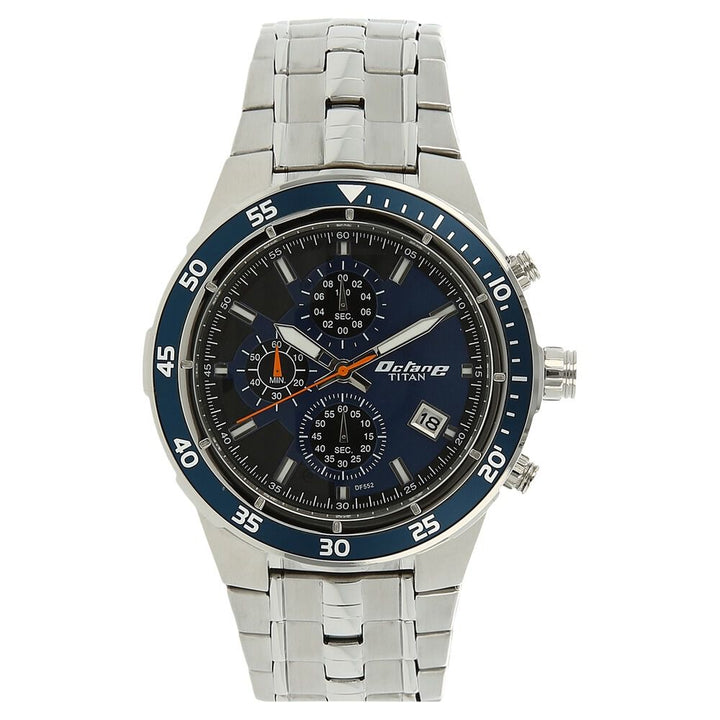 Titan Quartz Chronograph Blue Dial Stainless Steel Strap Watch for Men-9466KM08