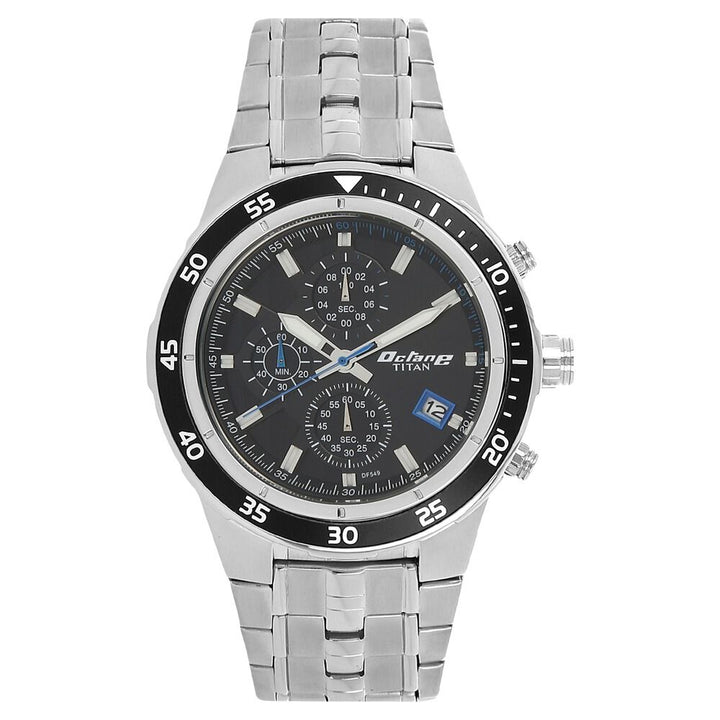 Titan Quartz Chronograph Black Dial Stainless Steel Strap Watch for Men-NK9466KM09