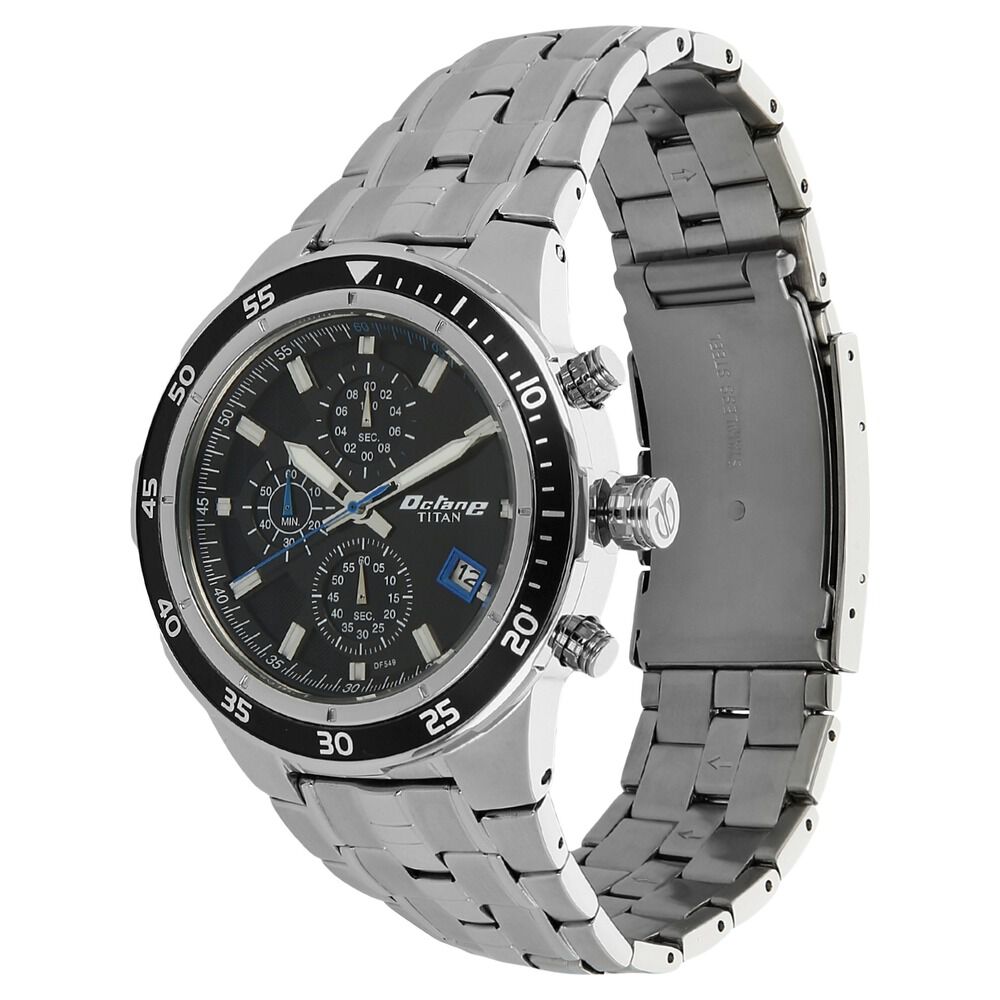 Titan Quartz Chronograph Black Dial Stainless Steel Strap Watch for Men-NK9466KM09