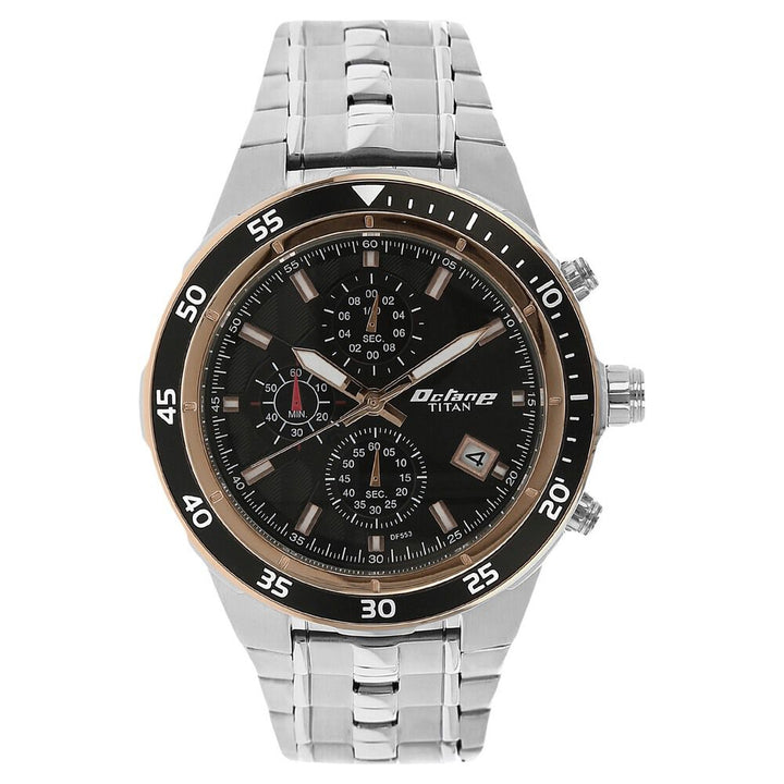 Titan Quartz Chronograph Black Dial Stainless Steel Strap Watch for Men-NK9466KM11