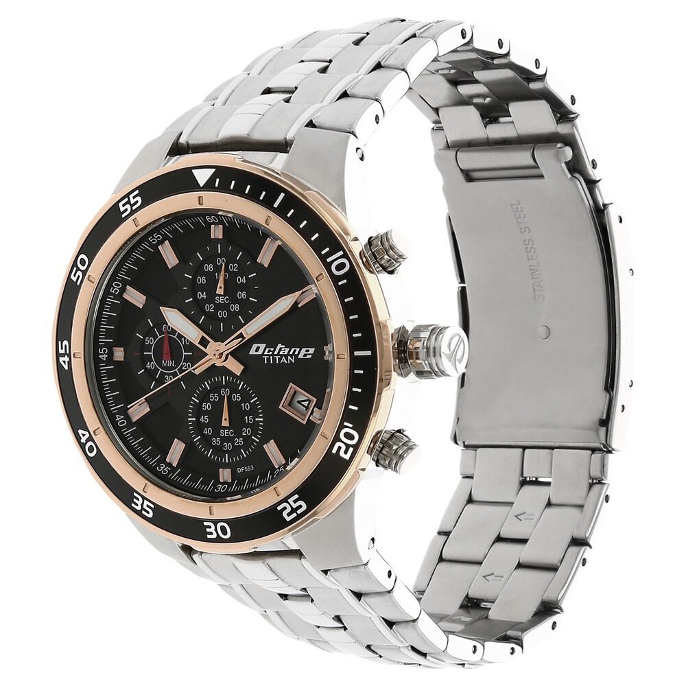 Titan Quartz Chronograph Black Dial Stainless Steel Strap Watch for Men-NK9466KM11