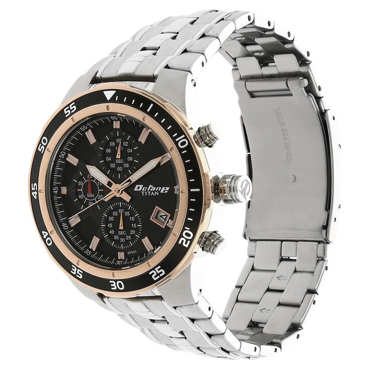 Titan Quartz Chronograph Black Dial Stainless Steel Strap Watch for Men-NK9466KM11