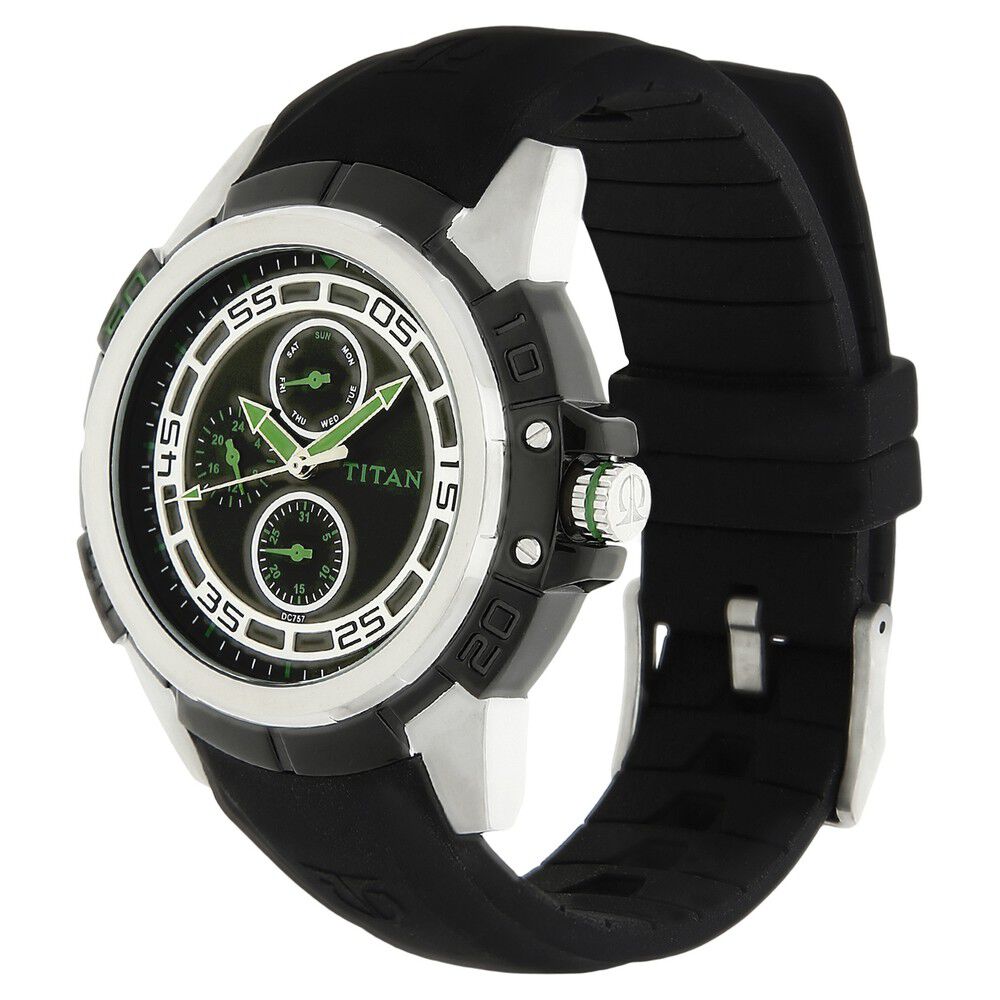 Titan Quartz Analog Black Dial Plastic Strap Watch for Men-9467KP02