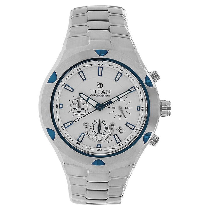 Titan Quartz Chronograph Silver Dial Watch for Men-9468KM01