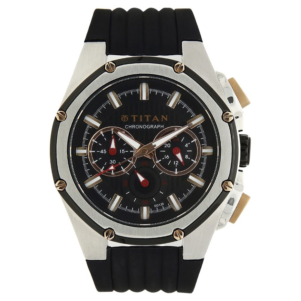 Titan Quartz Analog Black Dial Plastic Strap Watch for Men-9470KP02J