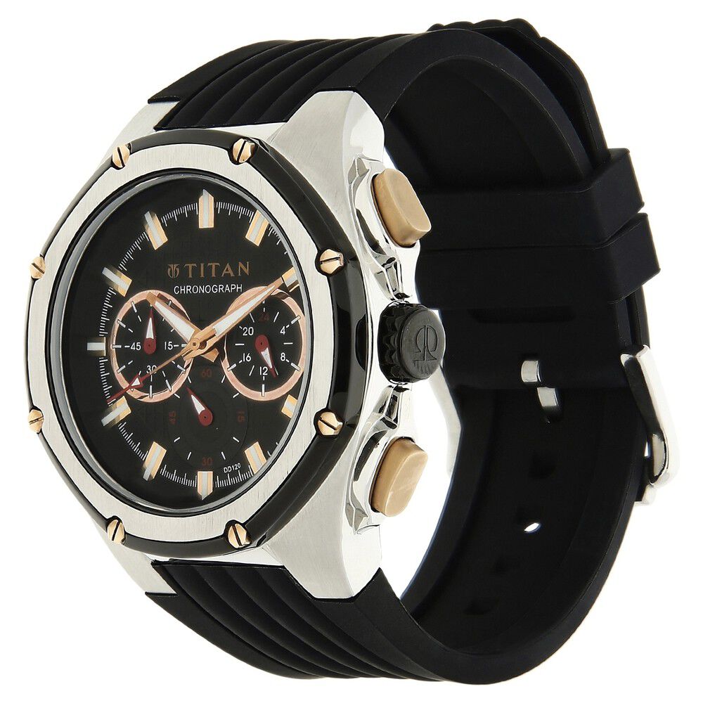 Titan Quartz Analog Black Dial Plastic Strap Watch for Men-9470KP02J