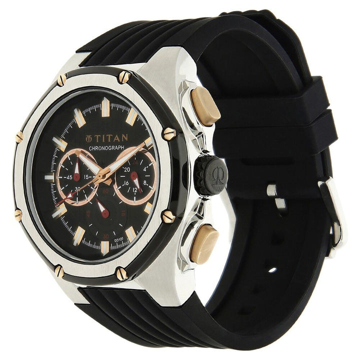 Titan Quartz Analog Black Dial Plastic Strap Watch for Men-9470KP02J