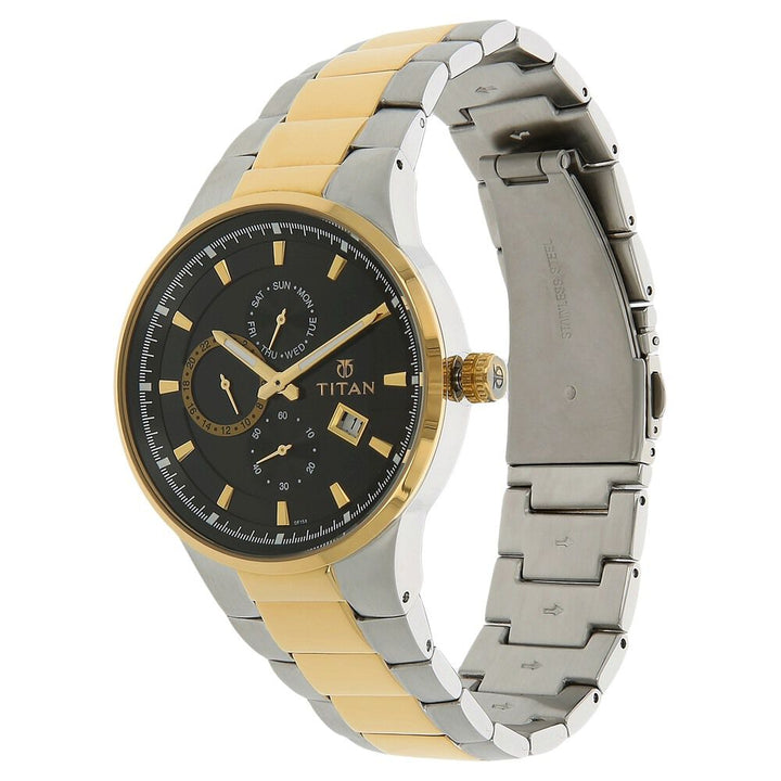 Titan Quartz Analog Black Dial Stainless Steel Strap Watch for Men-NJ9472BM01A