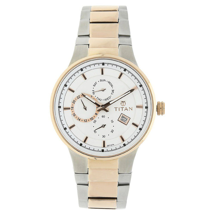 Titan Quartz Multifunction White Dial Stainless Steel Strap Watch for Men-NK9472KM02