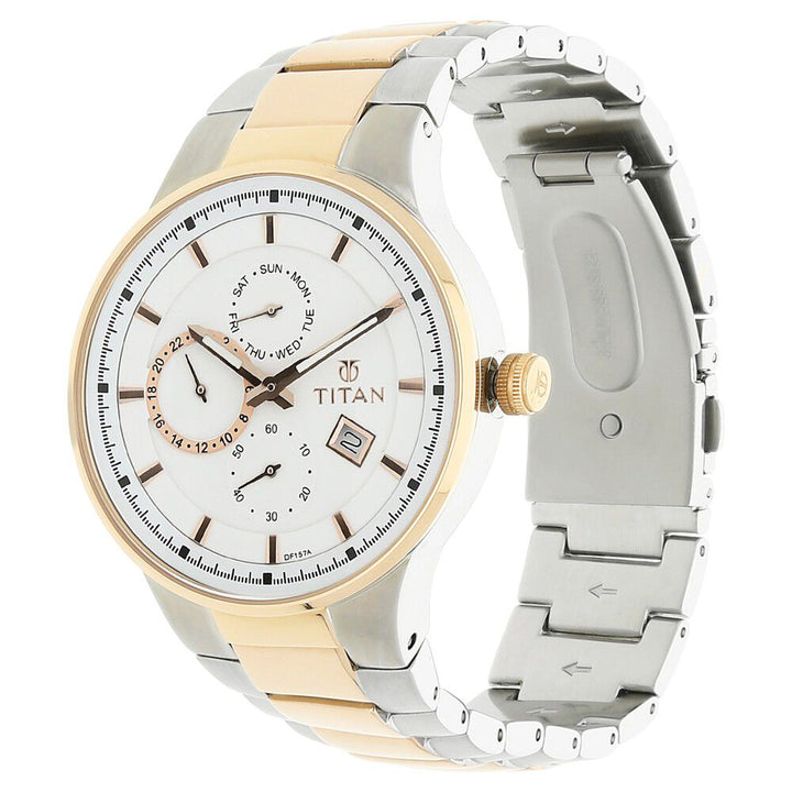 Titan Quartz Multifunction White Dial Stainless Steel Strap Watch for Men-NK9472KM02