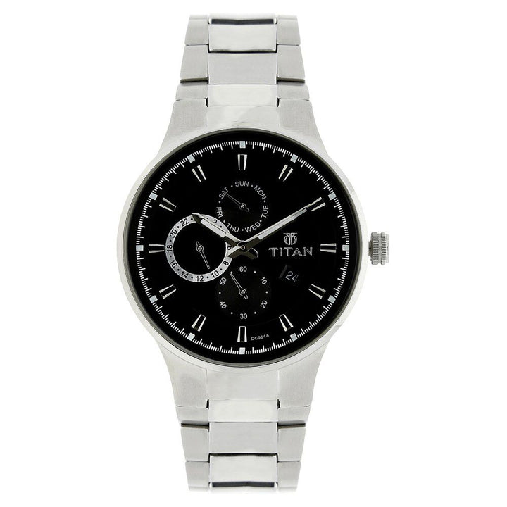 Titan Quartz Analog Black Dial Metal Strap Watch for Men-NJ9472SM01A