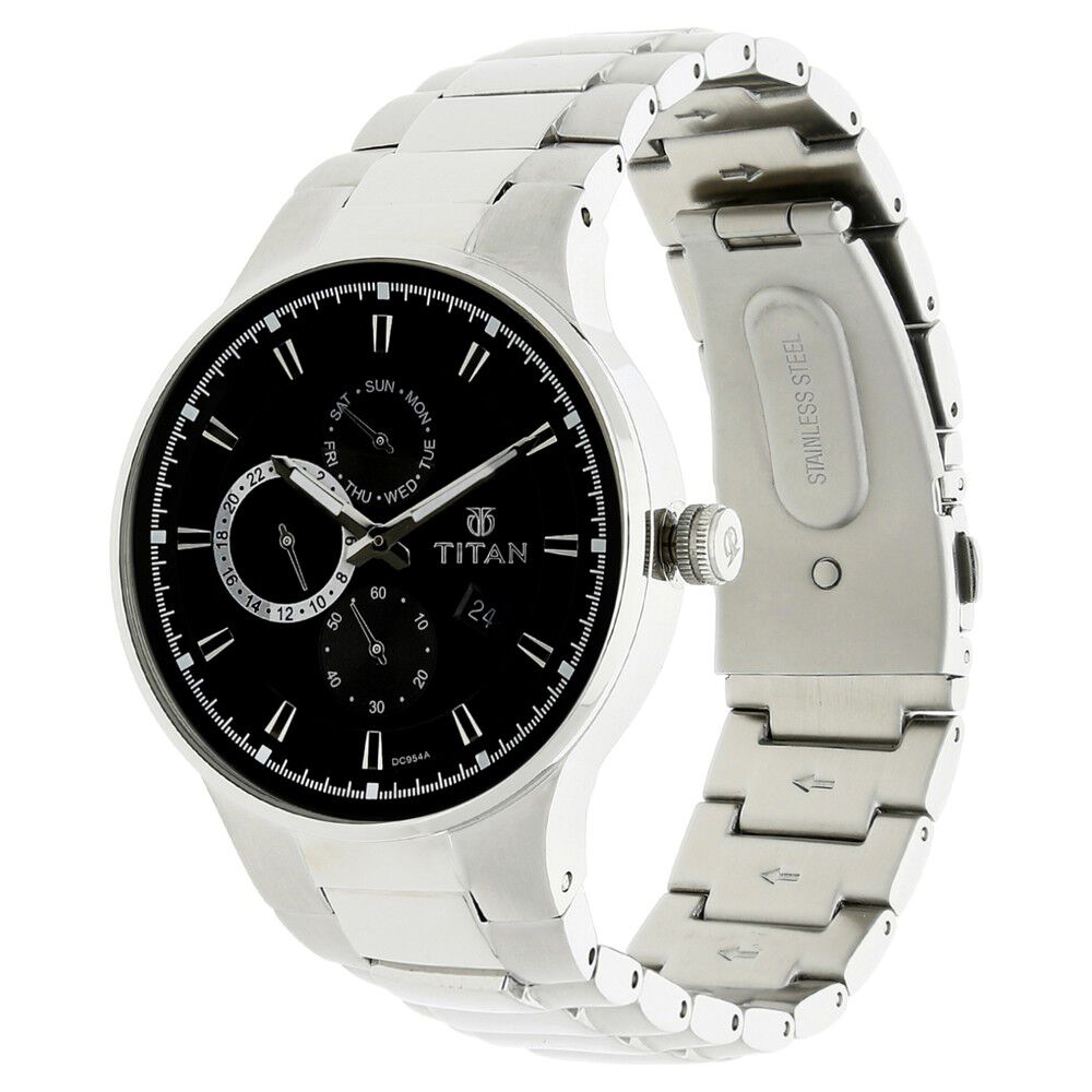 Titan Quartz Analog Black Dial Metal Strap Watch for Men-NJ9472SM01A