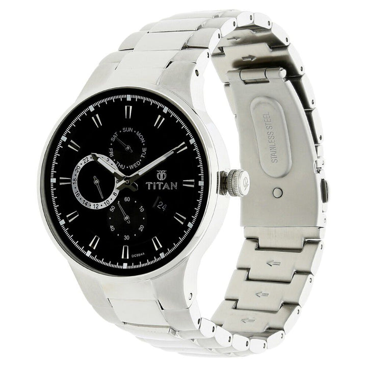 Titan Quartz Analog Black Dial Metal Strap Watch for Men-NJ9472SM01A