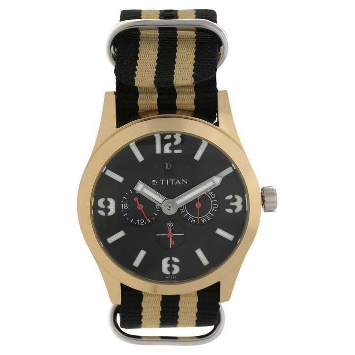 Titan Quartz Multifunction Black Dial Nylon Strap Watch for Men-9473AP01J