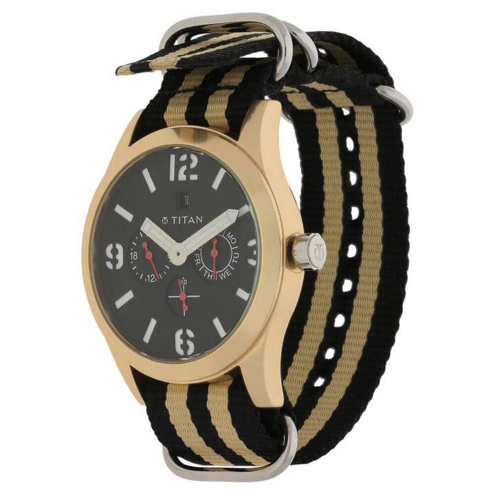 Titan Quartz Multifunction Black Dial Nylon Strap Watch for Men-9473AP01J