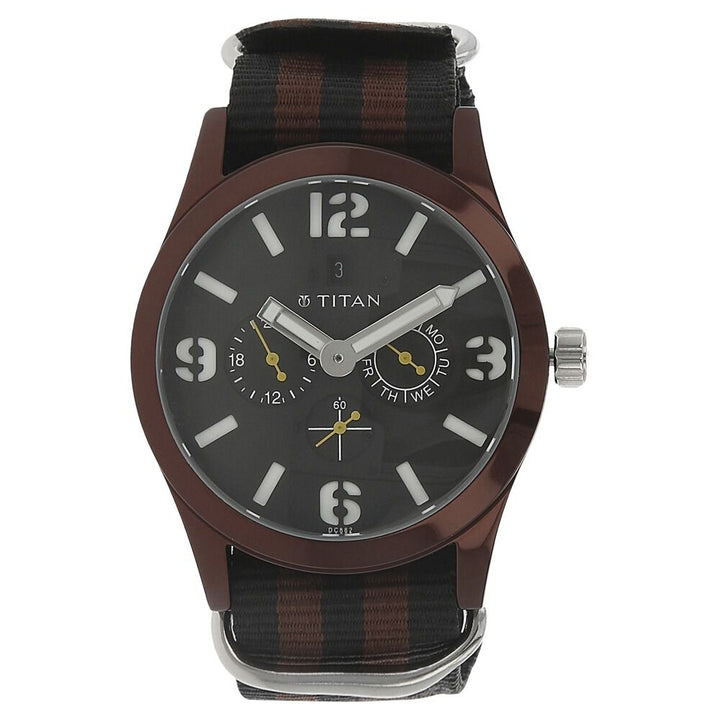 Titan Quartz Multifunction Black Dial Nylon Strap Watch for Men-9473AP03J