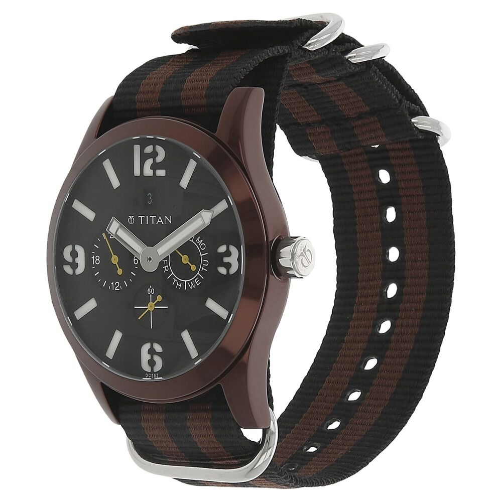 Titan Quartz Multifunction Black Dial Nylon Strap Watch for Men-9473AP03J