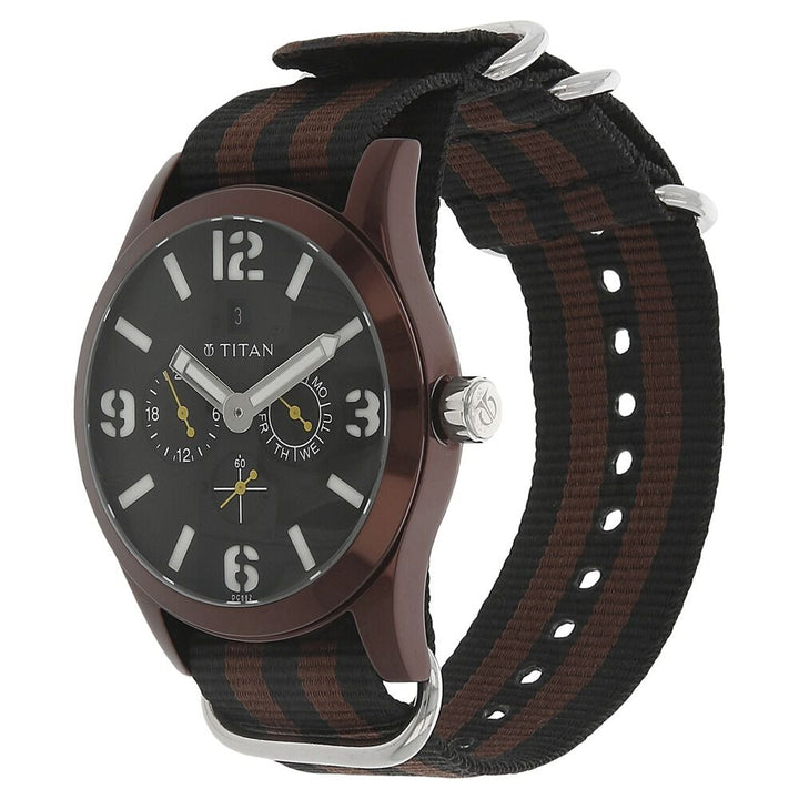 Titan Quartz Multifunction Black Dial Nylon Strap Watch for Men-9473AP03J