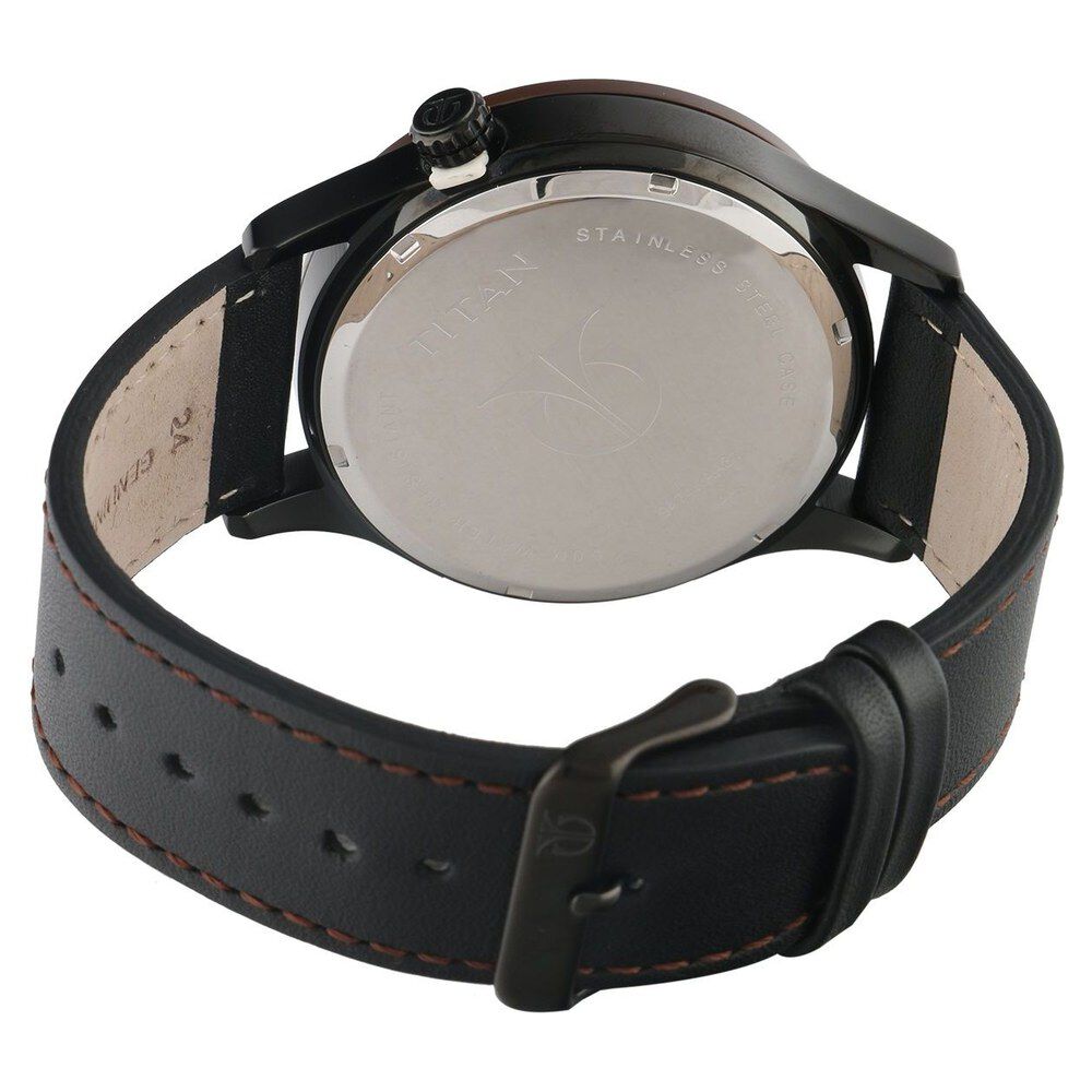 Titan Quartz Analog Black Dial Leather Strap Watch for Men-9474KL01J
