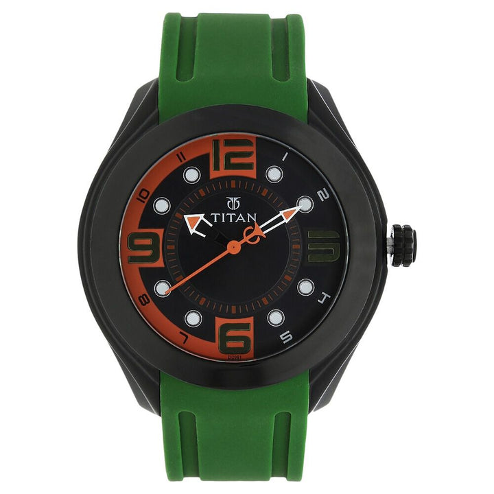 Titan Quartz Analog Black Dial Plastic Strap Watch for Men-9475NP01J