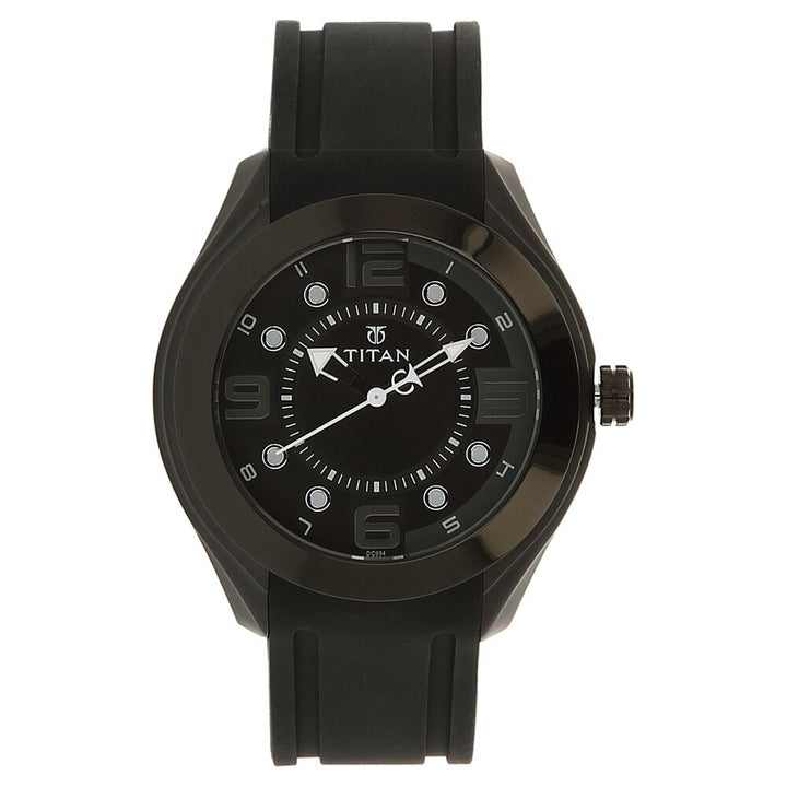 Titan Quartz Analog Black Dial Plastic Strap Watch for Men-9475NP05J