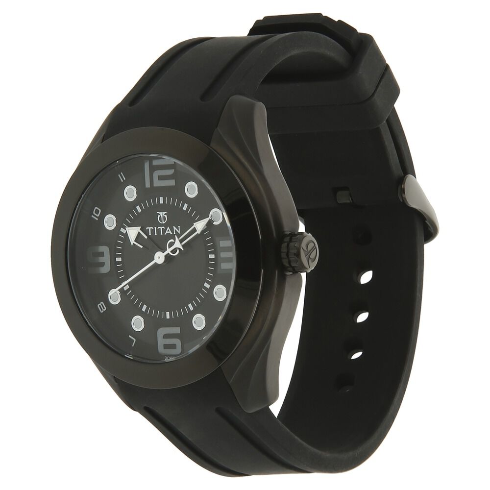 Titan Quartz Analog Black Dial Plastic Strap Watch for Men-9475NP05J
