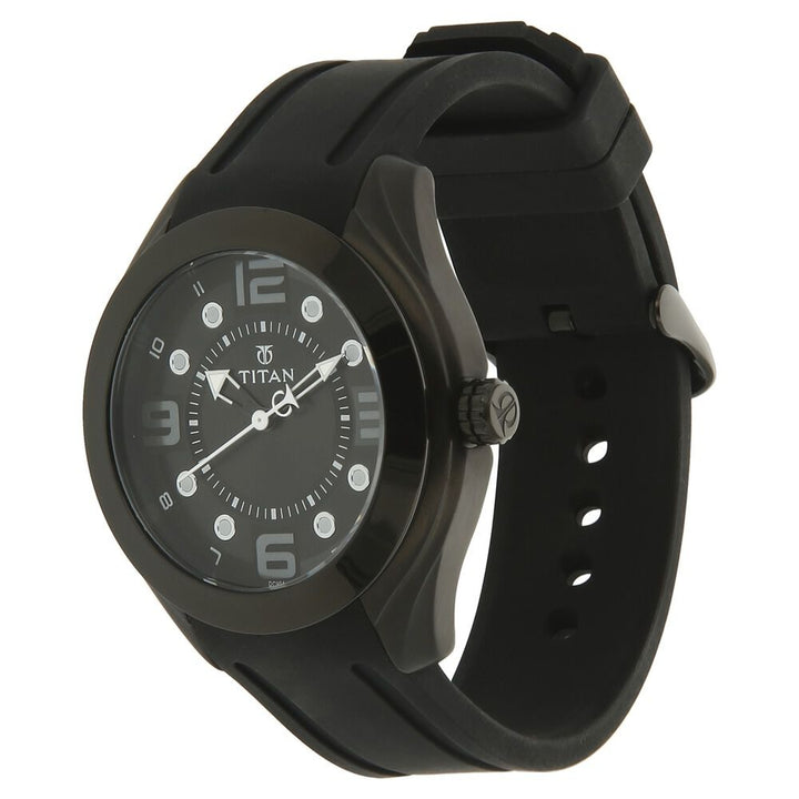 Titan Quartz Analog Black Dial Plastic Strap Watch for Men-9475NP05J