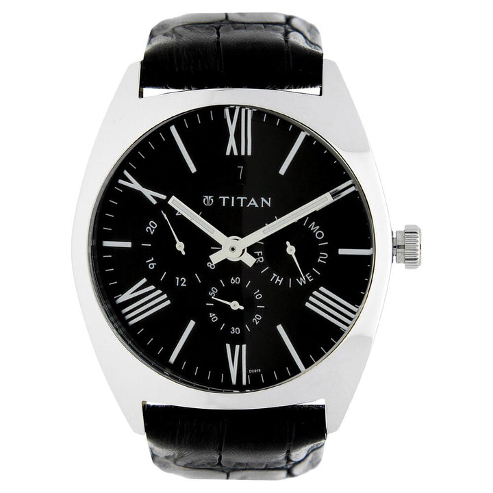 Titan Quartz Analog Black Dial Leather Strap Watch for Men-NF9476SL01J