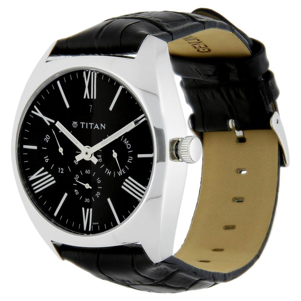 Titan Quartz Analog Black Dial Leather Strap Watch for Men-NF9476SL01J