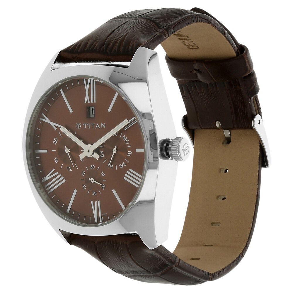 Titan Quartz Analog Brown Dial Leather Strap Watch for Men-NJ9476SL03