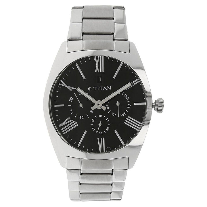 Titan Quartz Analog Black Dial Metal Strap Watch for Men-NJ9476SM02