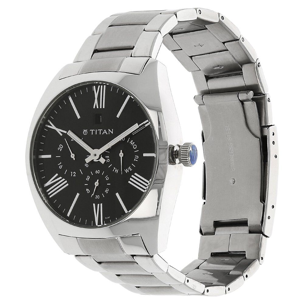 Titan Quartz Analog Black Dial Metal Strap Watch for Men-NJ9476SM02