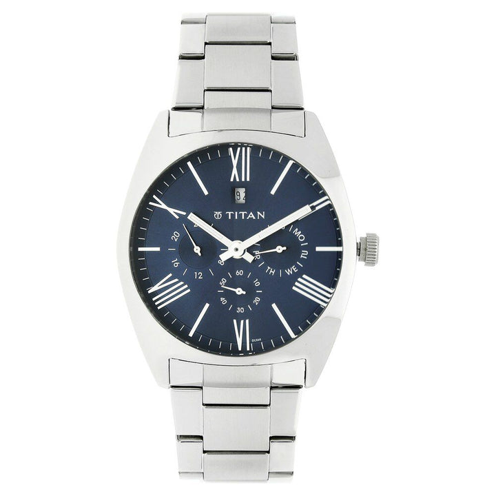 Titan Quartz Analog Blue Dial Metal Strap Watch for Men-NL9476SM03