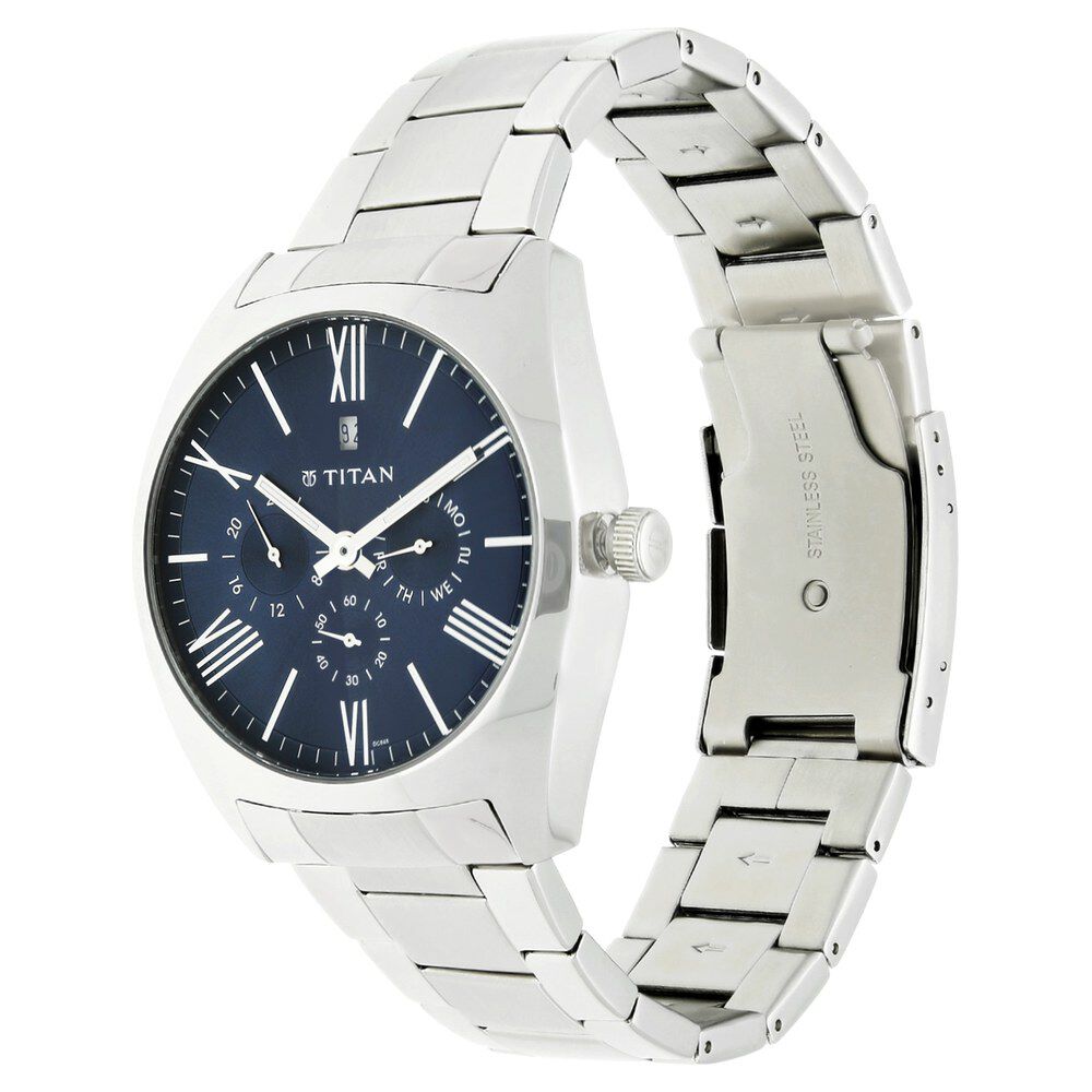 Titan Quartz Analog Blue Dial Metal Strap Watch for Men-NL9476SM03
