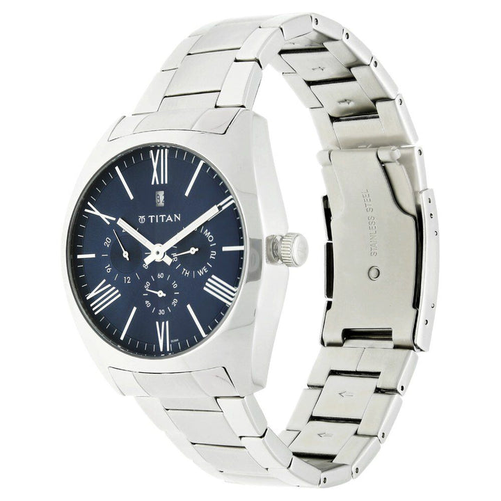 Titan Quartz Analog Blue Dial Metal Strap Watch for Men-NL9476SM03