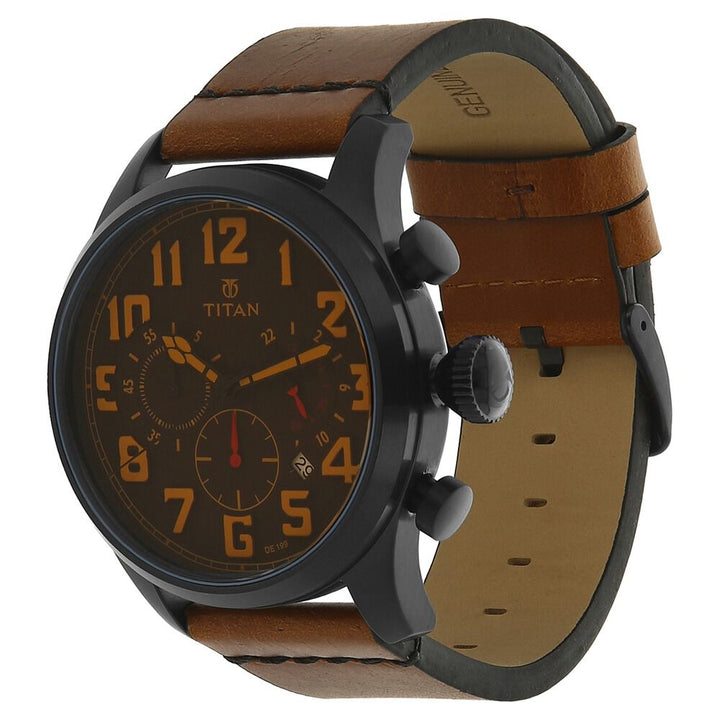 Titan Quartz Chronograph Brown Dial Leather Strap Watch for Men-NL9477NL02