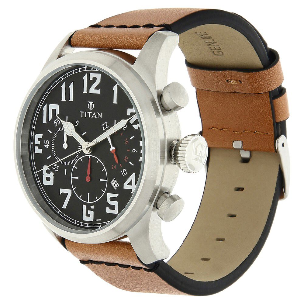 Titan Chronograph Black Dial Quartz Leather Strap watch for Men-9477SL01