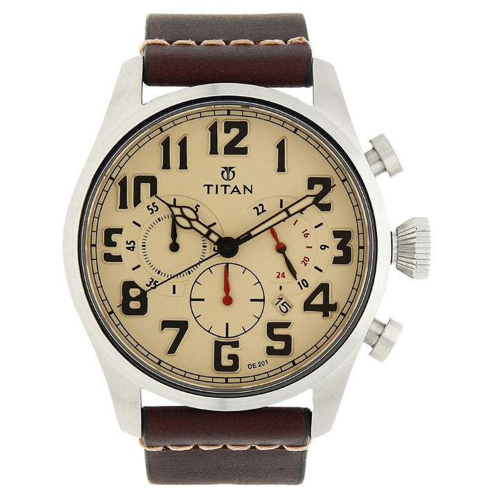 Titan Chronograph Silver Dial Leather Strap watch for Men-NL9477SL02