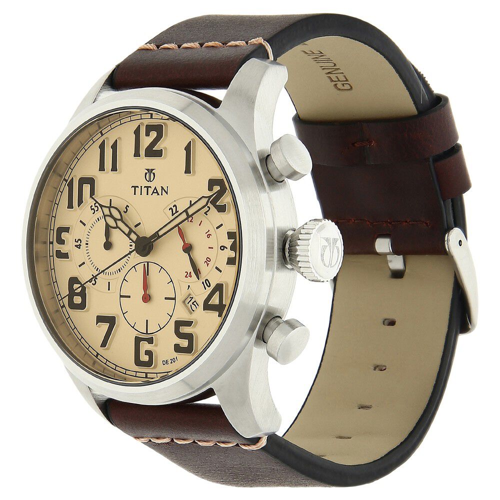 Titan Chronograph Silver Dial Leather Strap watch for Men-NL9477SL02