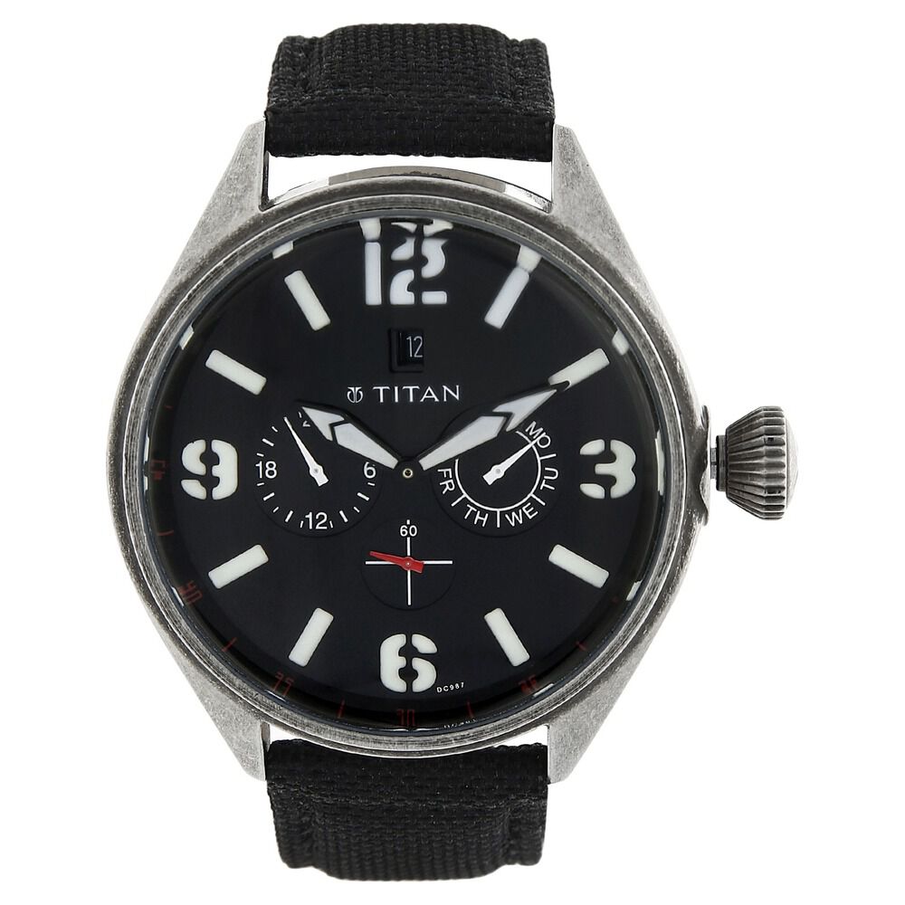 Titan Quartz Analog Black Dial Plastic Strap Watch for Men-9478QF01J