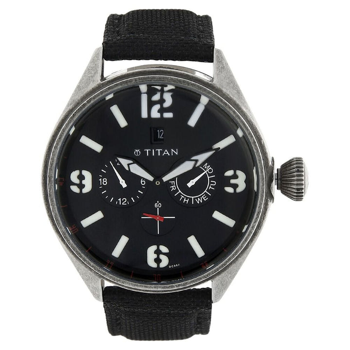 Titan Quartz Analog Black Dial Plastic Strap Watch for Men-9478QF01J